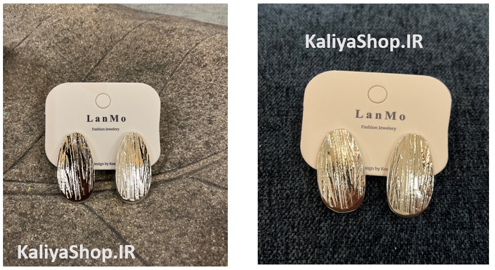 گوشواره برند لان مو آویز بافت‌دار ظریف به شکل نخود فرنگی نقره ای رنگ