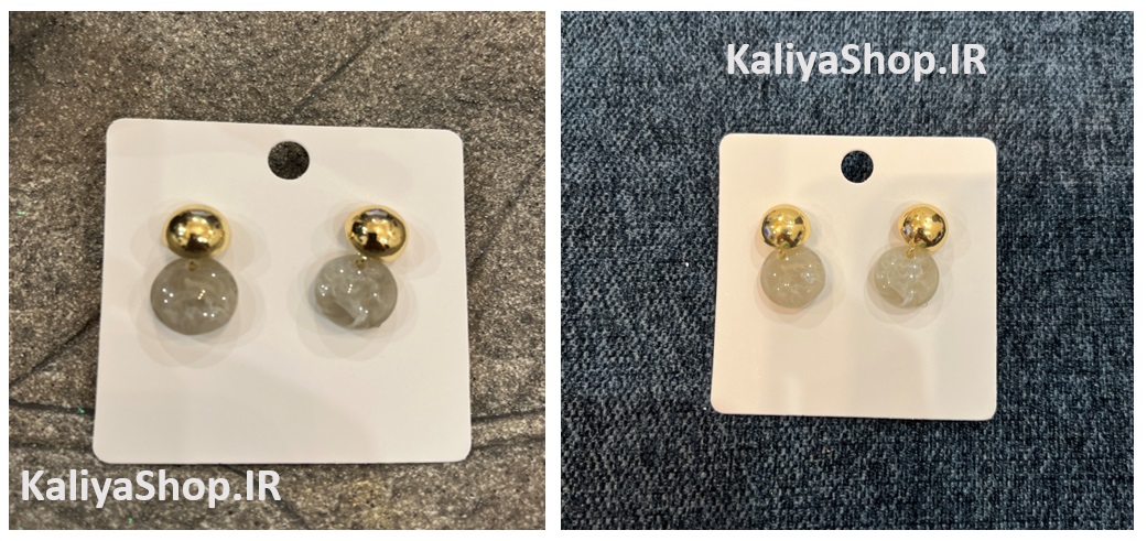 گوشواره‌ میخی برند فشن - رزینی آویز دار مینیمال طلایی رنگ