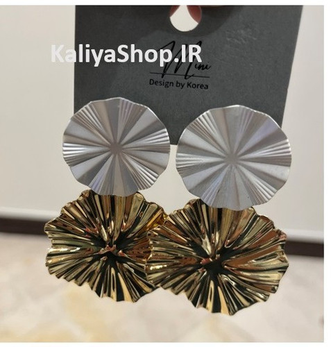گوشواره برند مینی حلقه ای دو رنگ طلایی و نقره ای